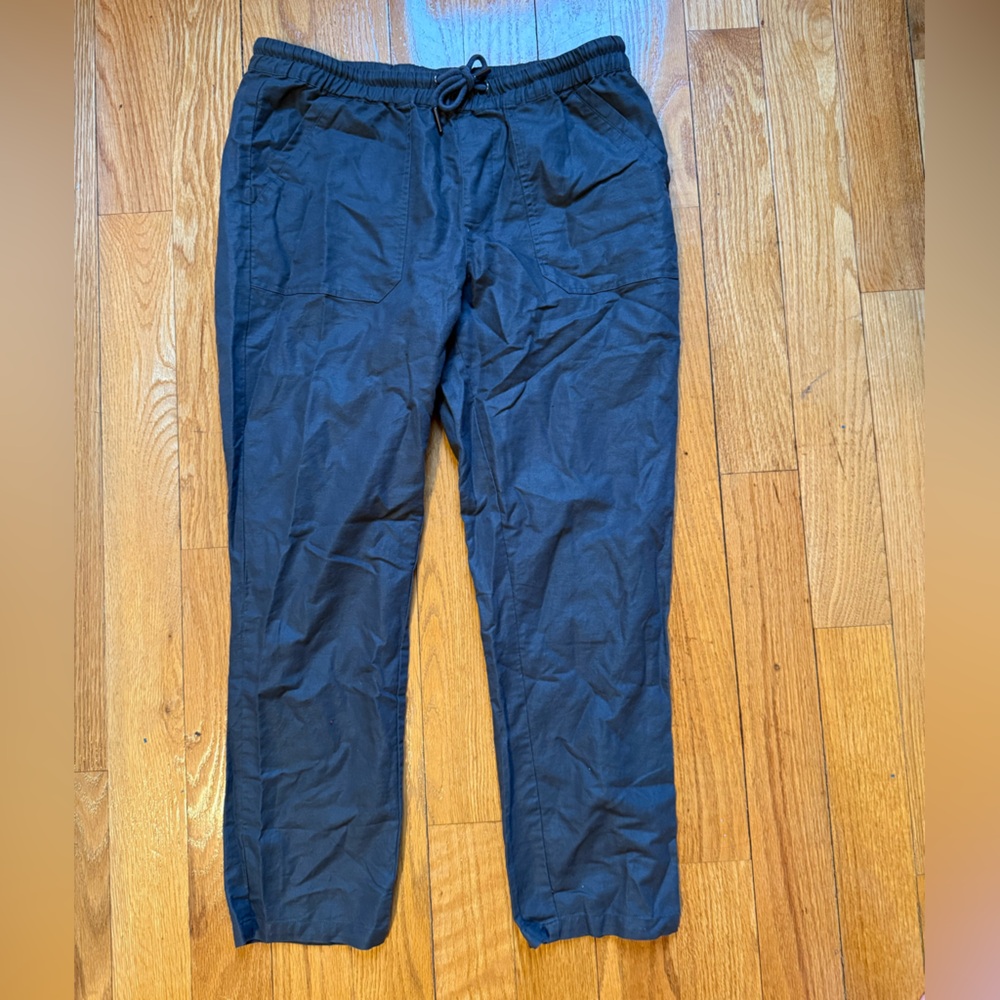 Quince Organic Cotton Linen Straight Leg Pant in Charcoal